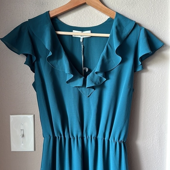 NWT WAYF Tiered Teal Green Ruffle Maxi Dress - Picture 3 of 11